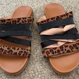 Leopard Print and Black Women's Sandals